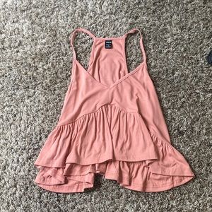 shein pink ruffle cropped tank top